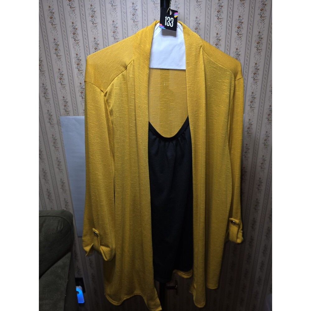 Alfani Notations Woman 3X Mustard Yellow Open Front Cardigan Layered Top Plus...